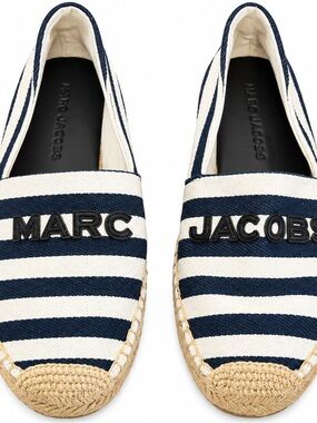 Marc Jacobs The Stripe Canvas Espadrille Blue Sea Multi Size 38